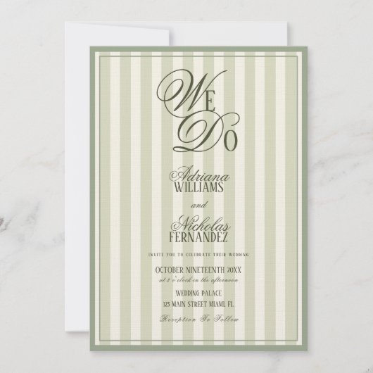 We Do Elegant Striped Ivory Green Wedding Kaart (Voorkant)