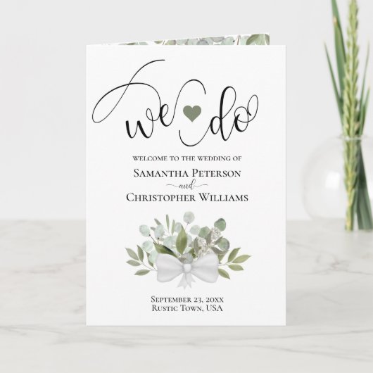 We Do Elegante Eucalyptus Rustieke Boeket Bruiloft Programma (Voorkant)