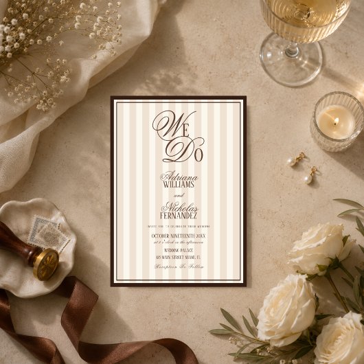 We Do Elegante Gestreepte Espresso Bruiloft Kaart