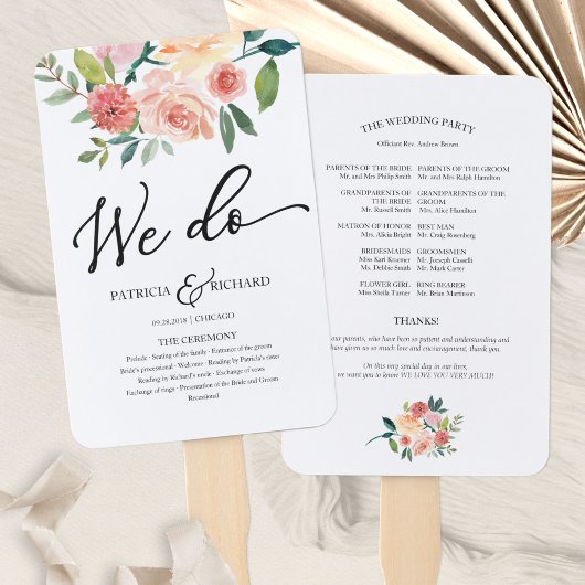 We Do Floral Watercolor Huwelijksprogramma Handwaaier
