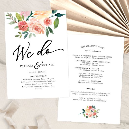 We Do Floral Watercolor Huwelijksprogramma Programmakaart