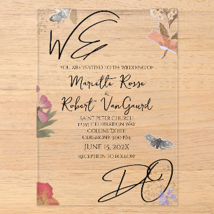 WE DO Geperste Bloemen Shabby Garden Chic Bruiloft Acryl Uitnodigingen