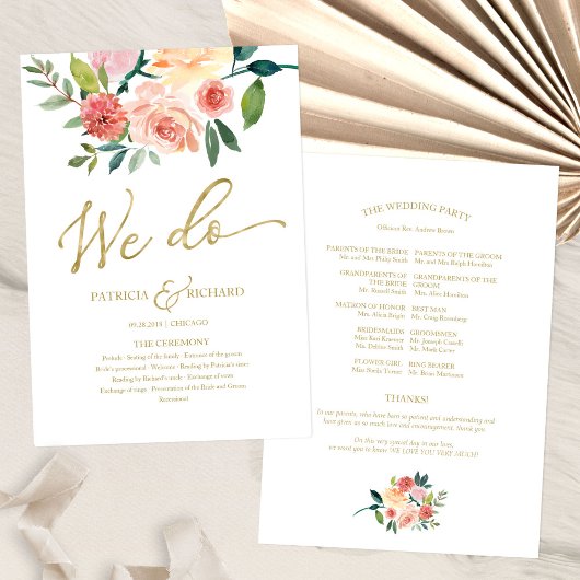 We Do Gold Florale Waterverf Trouwprogramma Handwaaier