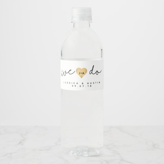 We Do Gouden Hart Trouwfles Waterfles Label Etiket (Voorkant)