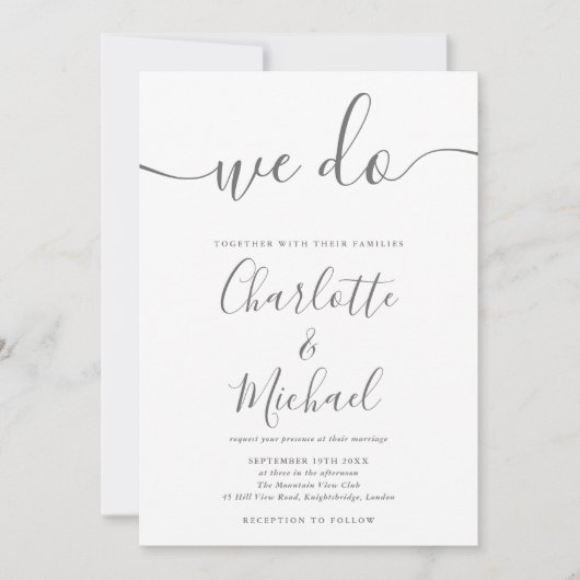 We Do Gray En White Signature Script Trouwdag Kaart (Voorkant)