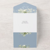 We Do Greenery Lights QR Code Stof Blauw Trouwen All In One Uitnodiging (Buitenkant)