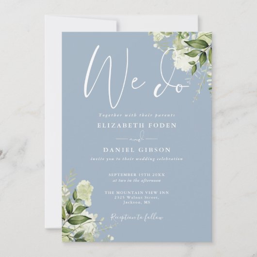 We Do Greenery Monogram Stof Blauw Bruiloft Kaart (Voorkant)