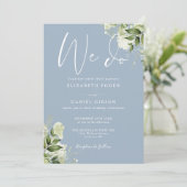 We Do Greenery Monogram Stof Blauw Bruiloft Kaart (Staand voorkant)