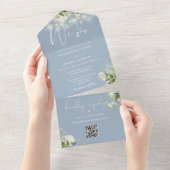 We Do Groene Lichten QR Code Stof Blauw Trouwen All In One Uitnodiging (Afscheurbaar)