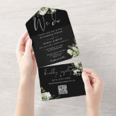 We Do Groenelementen QR Code Zwart Wit Bruiloft All In One Uitnodiging (Afscheurbaar)
