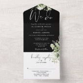 We Do Groenery Monogram Zwarte En Witte Bruiloft All In One Uitnodiging (Binnen)