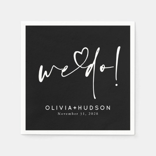 We Do Heart Typography Black Wedding Servet (Voorkant)