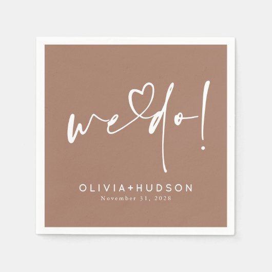 We Do Heart Typography Brown Wedding  Servet (Voorkant)