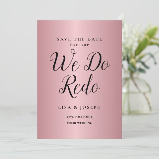 We Do Herten Uitgestelde Trouwdatum Roze Goud Kaart (Staand voorkant)