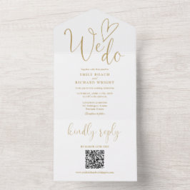 We Do Love Heart QR Code Chic Gouden Trouwdag All In One Uitnodiging
