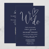 We Do Love Heart QR Code Navyblauw Trouwen Kaart (Voorkant / Achterkant)