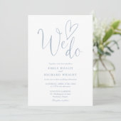 We Do Love Heart QR Code Stofblauw Trouwfeest Kaart (Staand voorkant)