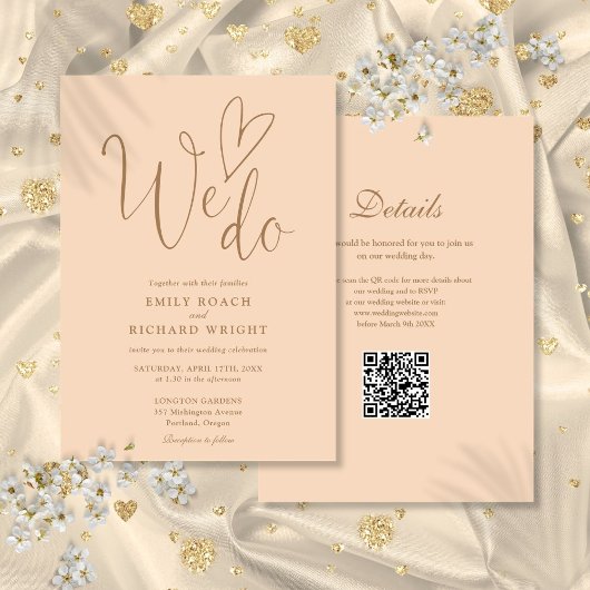 We Do Love Heart QR Code Zachte Perzik Huwelijk Kaart
