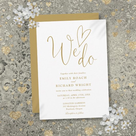 We Do Love Heart Script Elegante Gouden Trouw Kaart