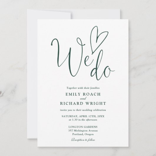 We Do Love Heart Script Smaragdgroene Trouw  Kaart (Voorkant)