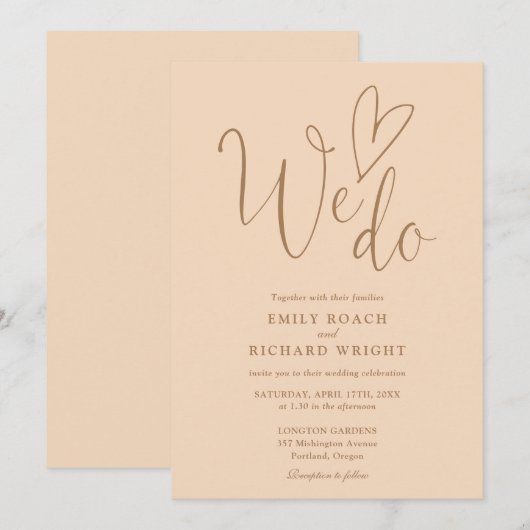 We Do Love Heart Script Zachte Perzik Bruiloft Kaart (Voorkant / Achterkant)