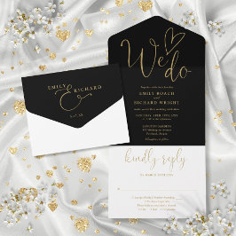 We Do Love Heart Script Zwart En Gouden Trouw All In One Uitnodiging