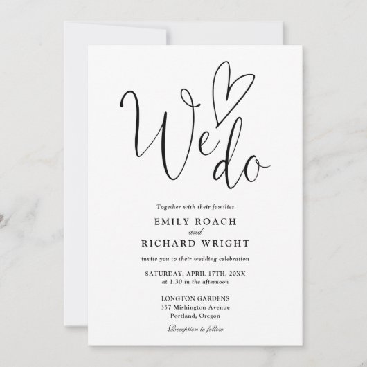 We Do Love Heart Script Zwart en Wit Trouwen Kaart (Voorkant)