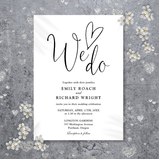 We Do Love Heart Script Zwart-Wit Trouwfeest Kaart