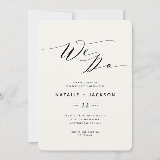 We Do marineblauwe script tekst elegante trouw uit Aankondiging (Voorkant)