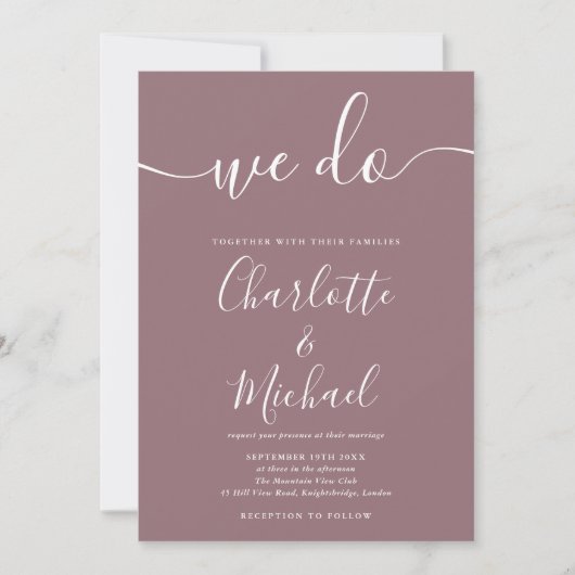 We Do Mauve Signature Script Trouwdag Kaart (Voorkant)