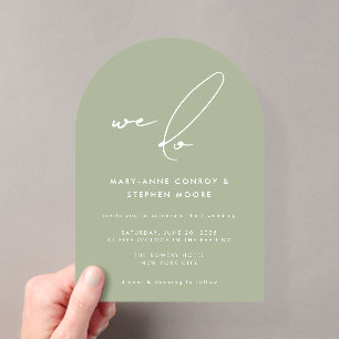 We Do Modern Sage Groene Calligrafie Script Bruilo Acryl Uitnodigingen