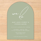 We Do Modern Sage Groene Calligrafie Script Bruilo Acryl Uitnodigingen (Voorkant)