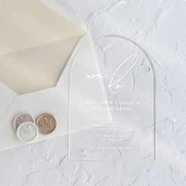 We Do Modern Witte Calligraphy Heldere Trouwkaart Acryl Uitnodigingen
