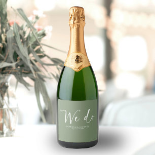 We Do Moderne Calligrafie Huwelijk Sparkling Wijnetiket