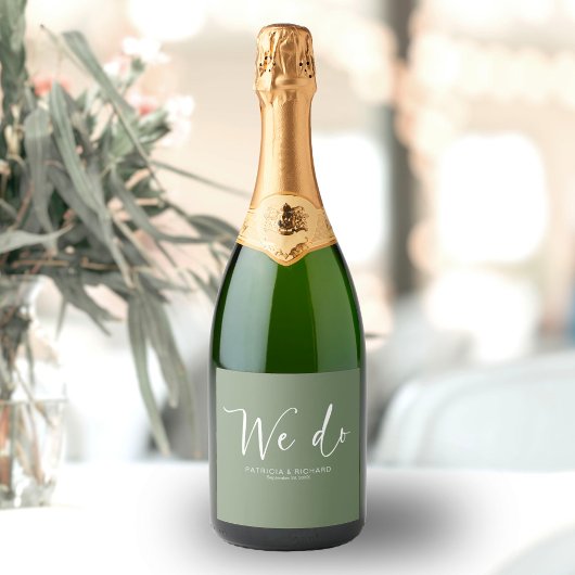 We Do Moderne Calligrafie Huwelijk Sparkling Wijnetiket