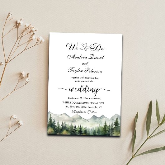 'We Do' Mountains and Pines Elegant Wedding Kaart