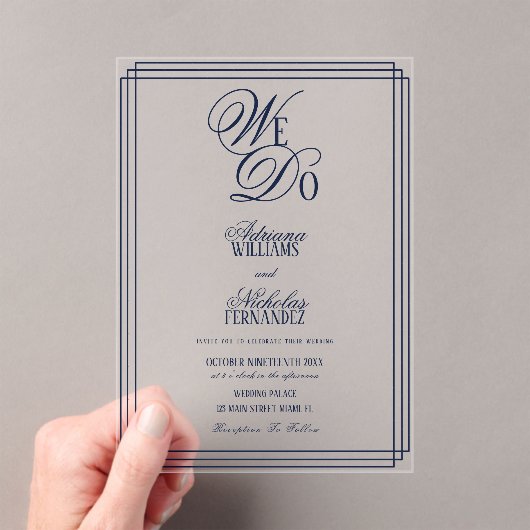 We Do Navy Old Money Wedding Acryl Uitnodigingen (Insitu (Draagbaar))
