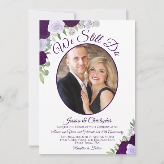 We Do Nog Steeds Paarse Rozen & Foto Huwelijksgelo Kaart (Voorkant)