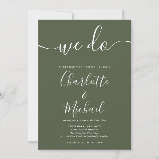 We Do Olive Green Signature Script Trouwdag Kaart (Voorkant)