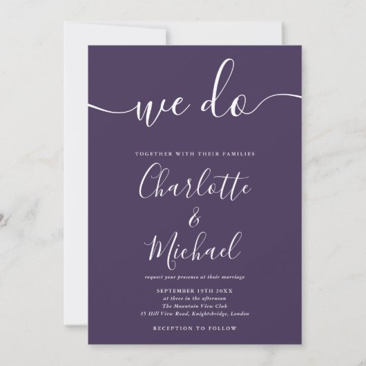 We Do Purple Signature Script Huwelijk Kaart (Voorkant)