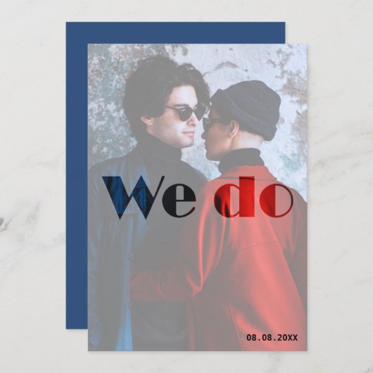 We Do - Rood & Blauw Herfst Trouwkaart Kaart (Voorkant / Achterkant)