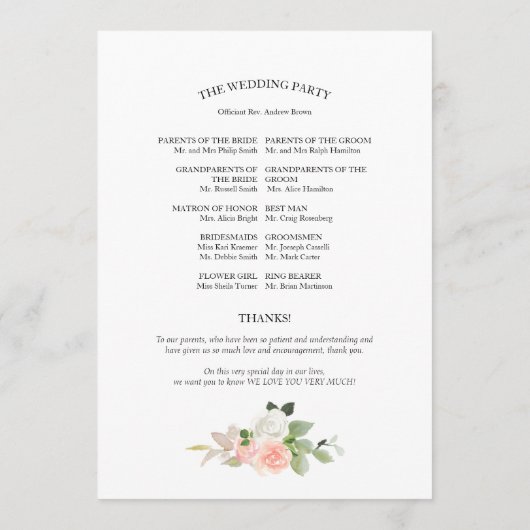 We Do Roze Blush Rozen Bloem Bruiloftsprogramma Programmakaart (Achterkant)