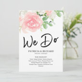 We Do Roze Blush Rozen Bloem Bruiloftsprogramma Programmakaart (Staand voorkant)