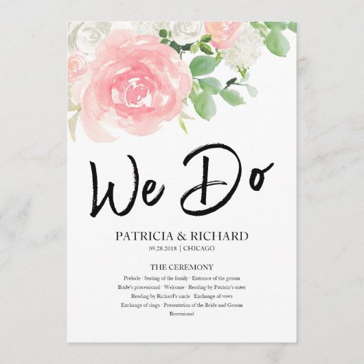 We Do Roze Blush Rozen Bloem Bruiloftsprogramma Programmakaart (Voorkant)