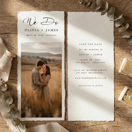 We Do Rustic Modern Script Bookmark Photo Wedding  Save The Date