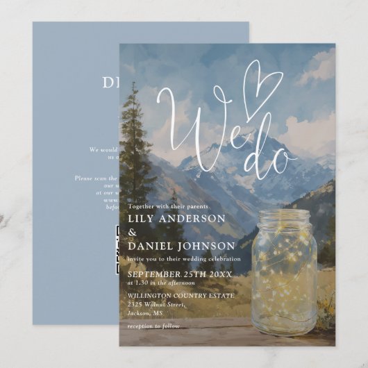 We Do Rustieke Berg Mason Pot QR Code Trouwen Kaart (Voorkant / Achterkant)