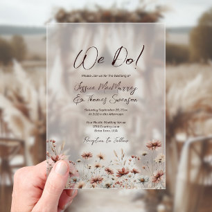 We Do! Rustieke Boheemse Sienna Wilde Bloemen Brui Acryl Uitnodigingen