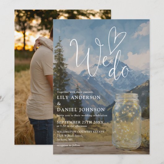 We Do Rustieke Boho Berg Mason Jar Foto Bruiloft Kaart (Voorkant / Achterkant)