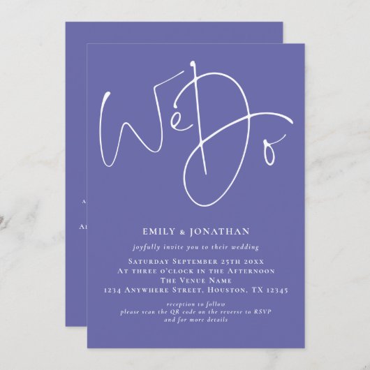 We Do Script Blauwe QR Trouw Uitnodiging (Voorkant / Achterkant)