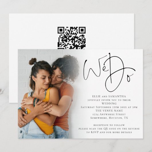 We Do Script Foto QR Code Lesbisch Huwelijk Kaart (Voorkant / Achterkant)